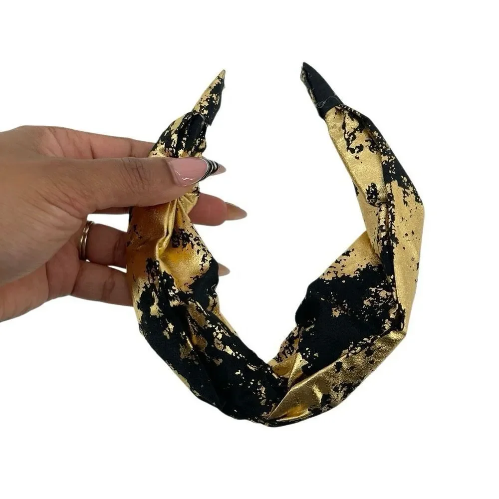 Black Gold Statement Headband Twist Knot Wide Glam Metallic Hair Accessory New